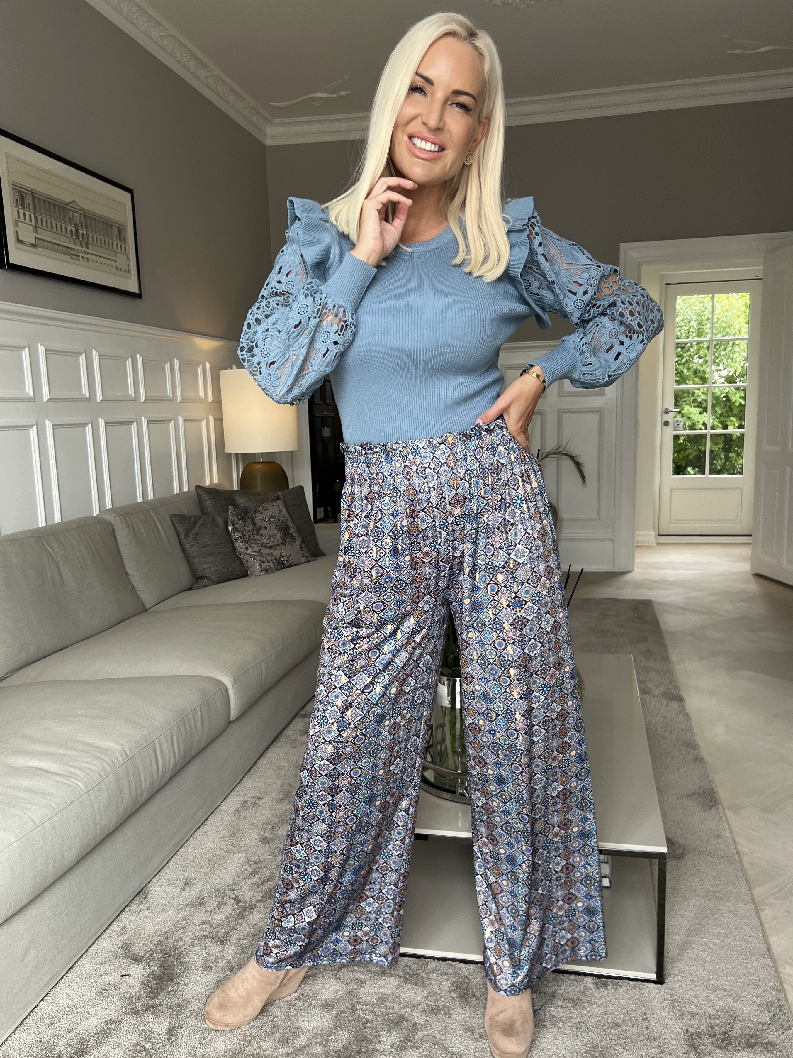 Pams Pants Mosaic - Lösa mönstrade byxor i elastiskt tyg